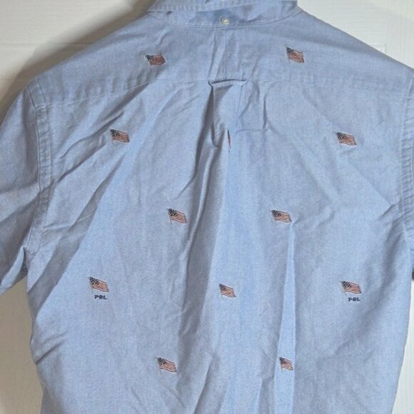 Ralph Lauren Mens Lt Blue St-Sleeve Button-Up Shirt American Flag Embroidery Sm - Picture 4 of 7